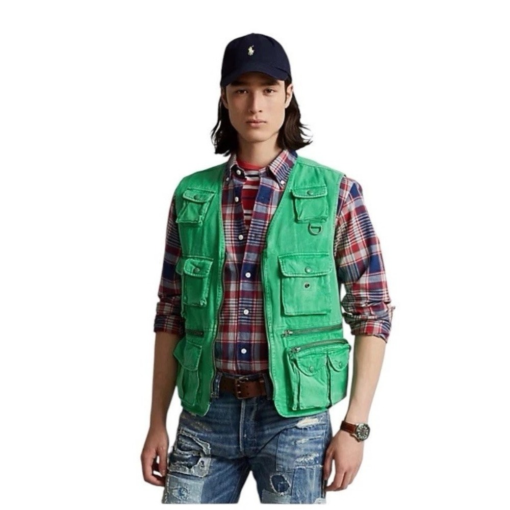 Polo Ralph Lauren Utility Military Chino Vest Fishing Hunting Mens Small Green